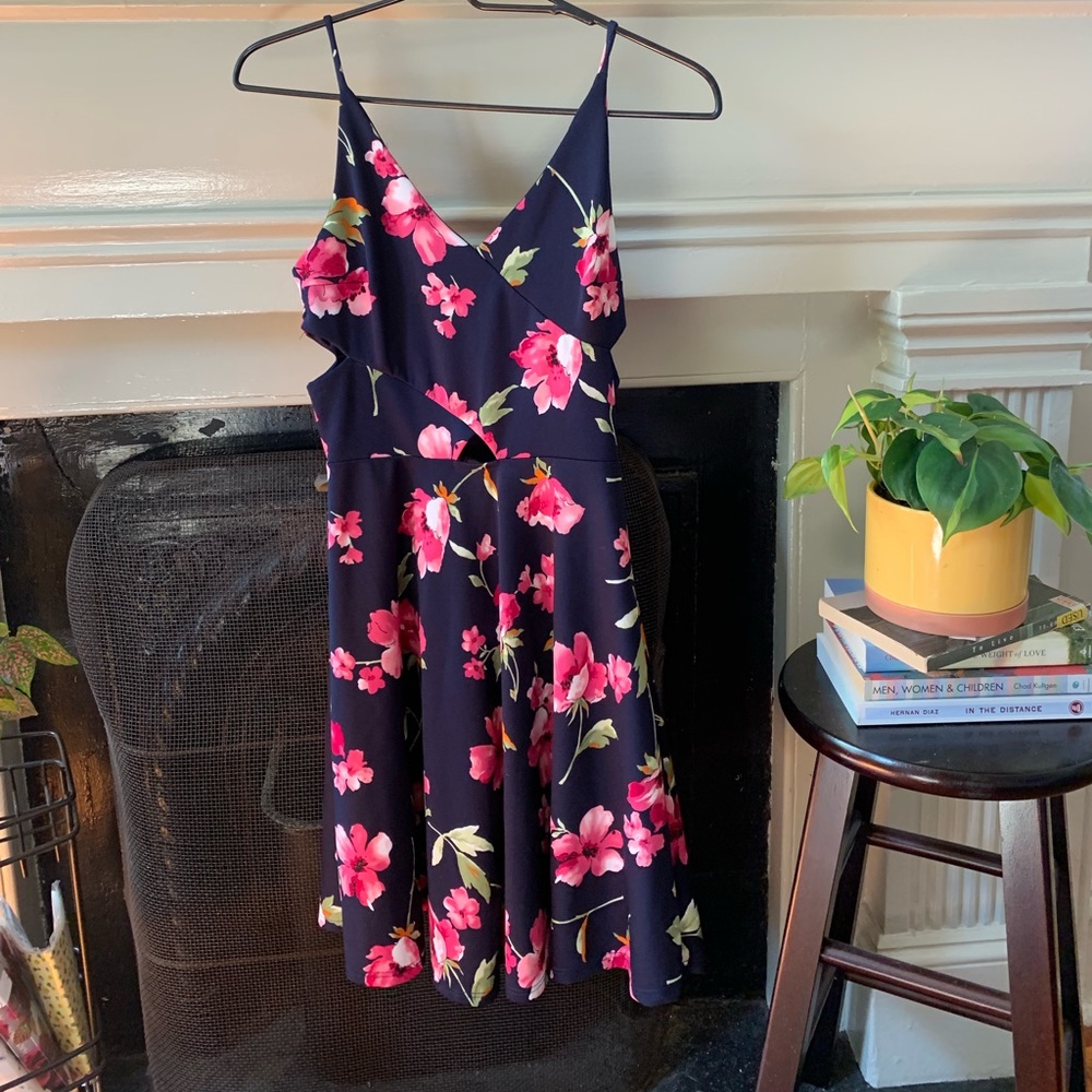 Navy floral dress with cutouts